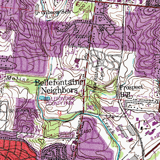 Topographic Map of Bellefontaine Neighbors, MO