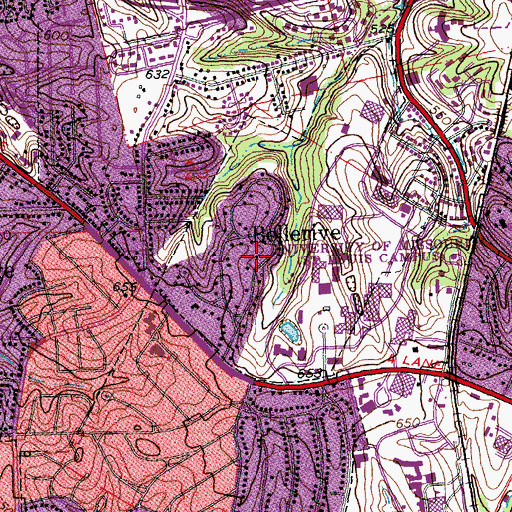 Topographic Map of Bellerive Acres, MO