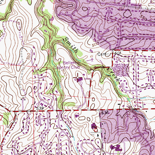 Topographic Map of Bellerive Country Club, MO