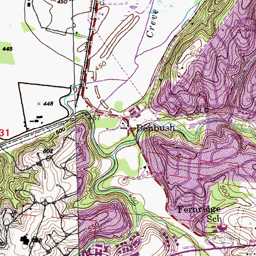 Topographic Map of Benbush, MO