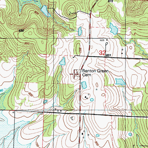 Topographic Map of Benton Green Cemetery, MO