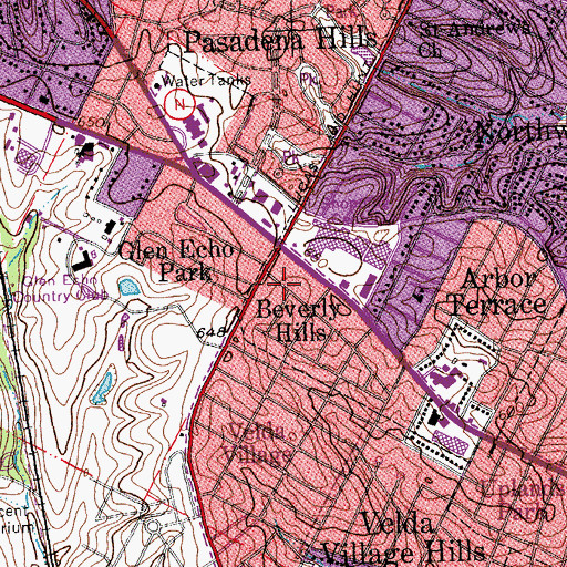 Topographic Map of Beverly Hills, MO