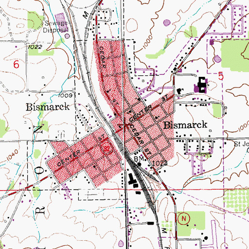 Topographic Map of Bismarck, MO