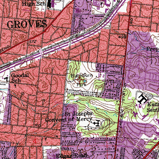 Topographic Map of Blackburn Park, MO