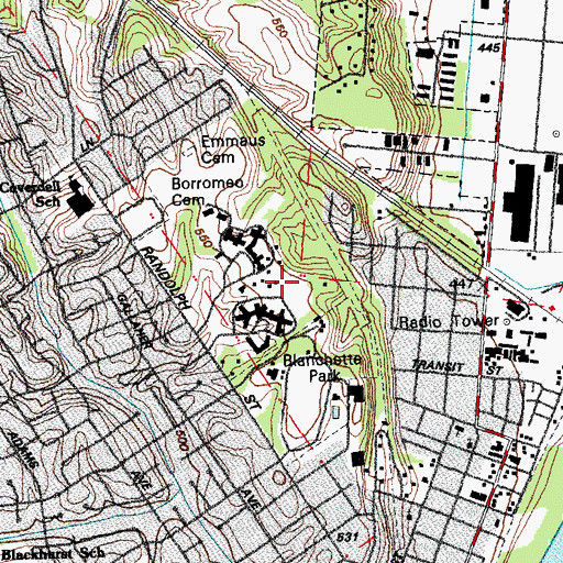 Topographic Map of Blanchette Park, MO