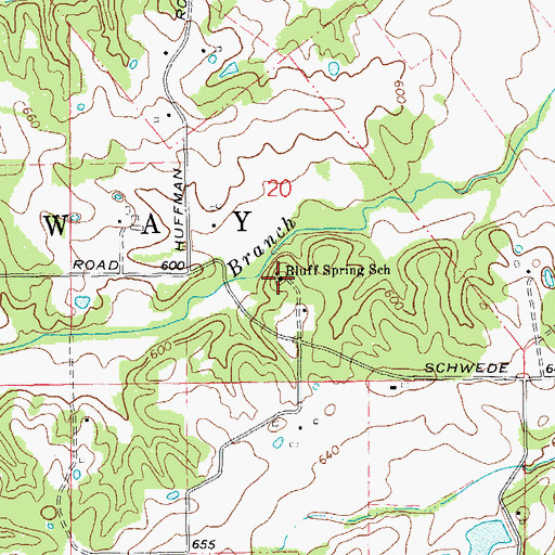 Topographic Map of Bluff Spring School (historical), MO