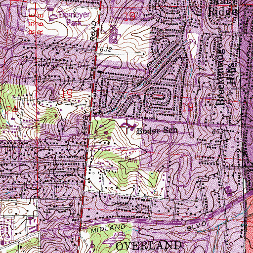 Topographic Map of Boder School, MO