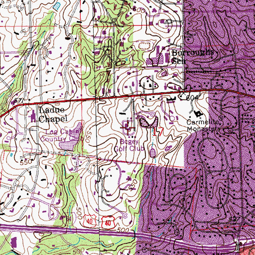 Topographic Map of Bogey Golf Club, MO