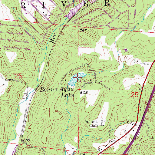 Topographic Map of Bonne Aqua Lake, MO