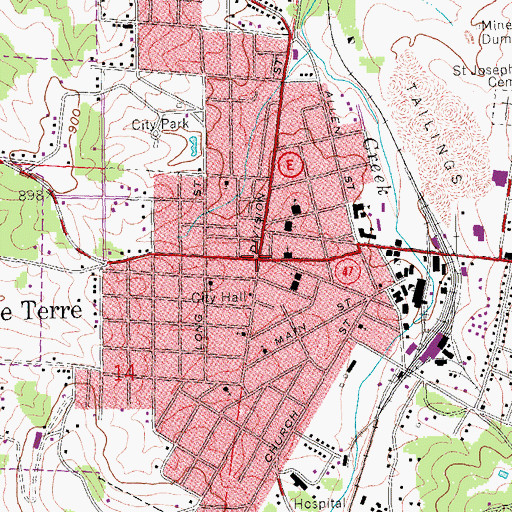 Topographic Map of Bonne Terre, MO