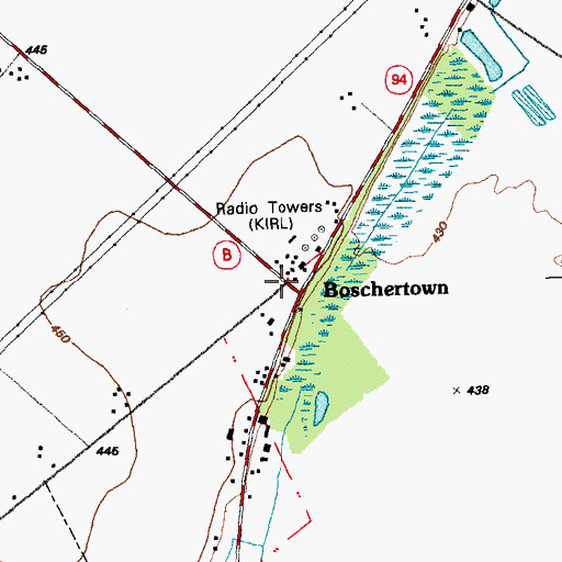 Topographic Map of Boschertown, MO