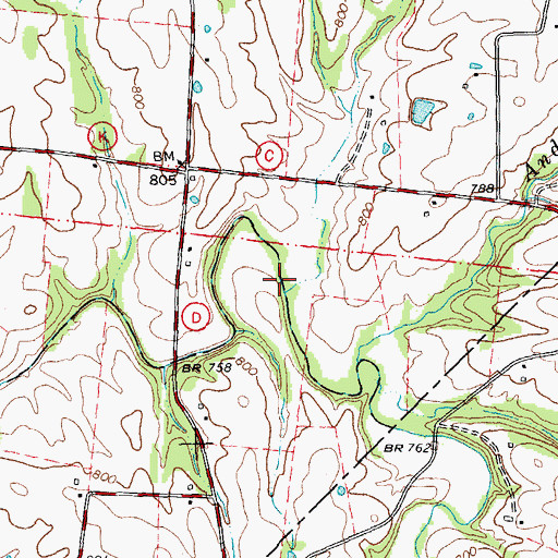Topographic Map of Bouyer Creek, MO