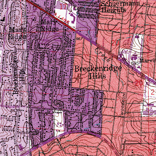 Topographic Map of Breckenridge Hills, MO