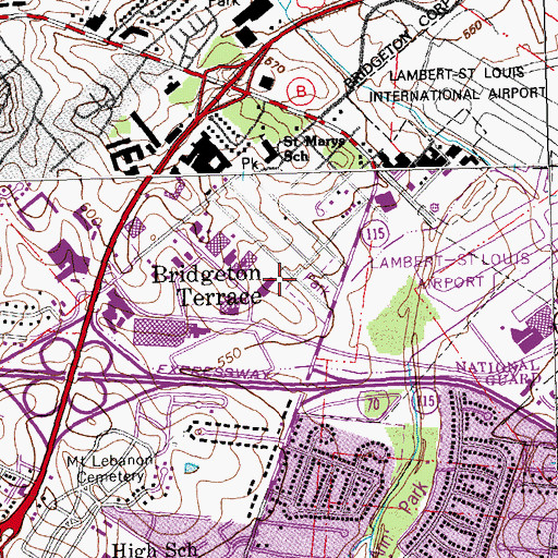 Topographic Map of Bridgeton Terrace, MO