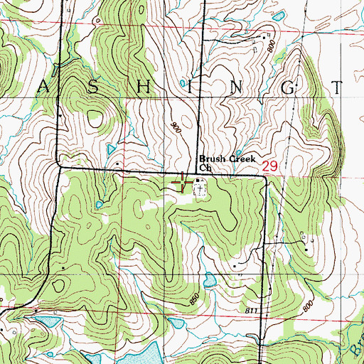 Topographic Map of Brush Creek Church, MO