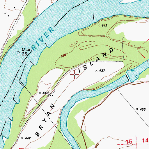 Topographic Map of Bryan Island, MO