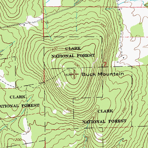 Topographic Map of Buck Mountain, MO
