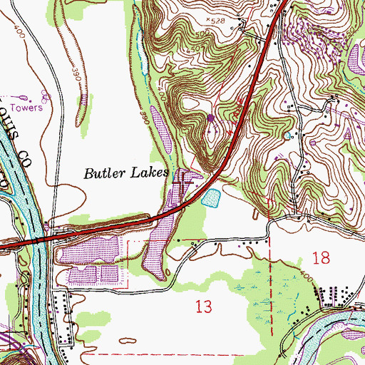 Topographic Map of Butler Lakes, MO