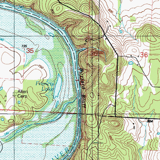 Topographic Map of Buzzard Bluff, MO