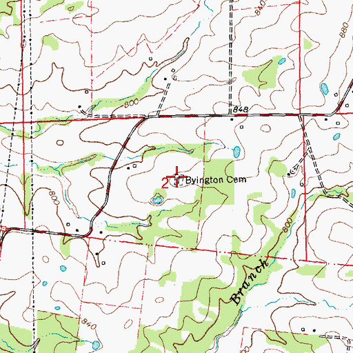Topographic Map of Byington Cemetery, MO
