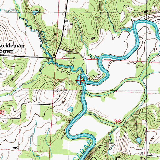 Topographic Map of Camp Creek, MO