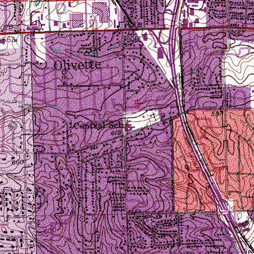 Topographic Map of Central School, MO