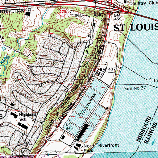 Topographic Map of Chain of Rocks Park, MO
