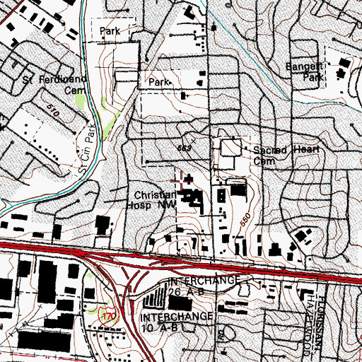 Topographic Map of Christian Hospital - Northwest Healthcare, MO
