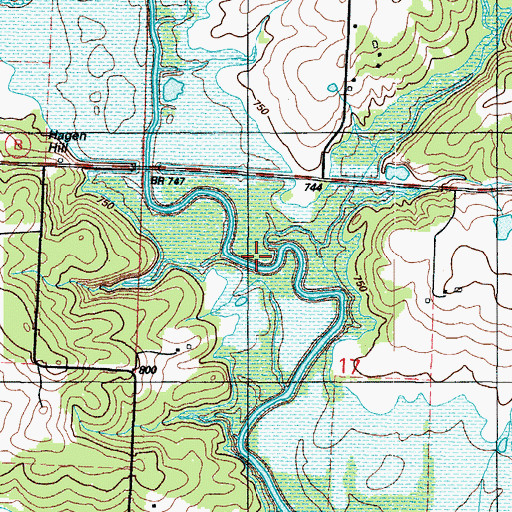 Topographic Map of Clammer Branch, MO