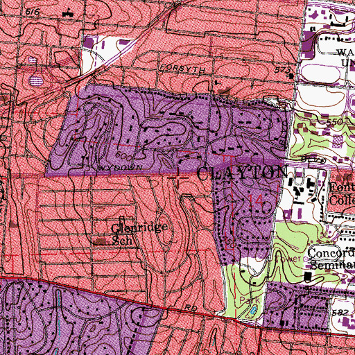 Topographic Map of Clayton, MO