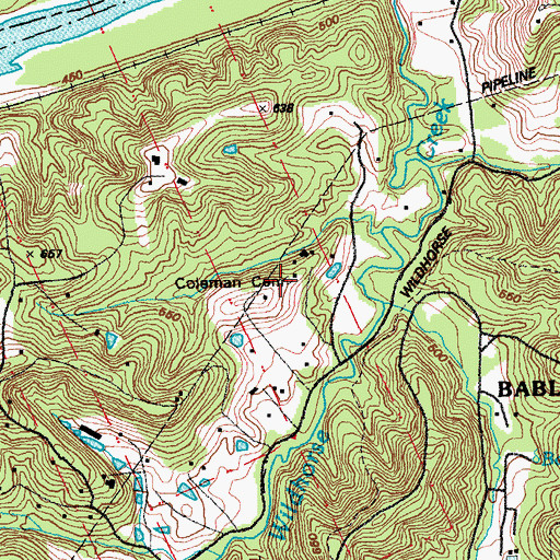 Topographic Map of Coleman Cemetery, MO