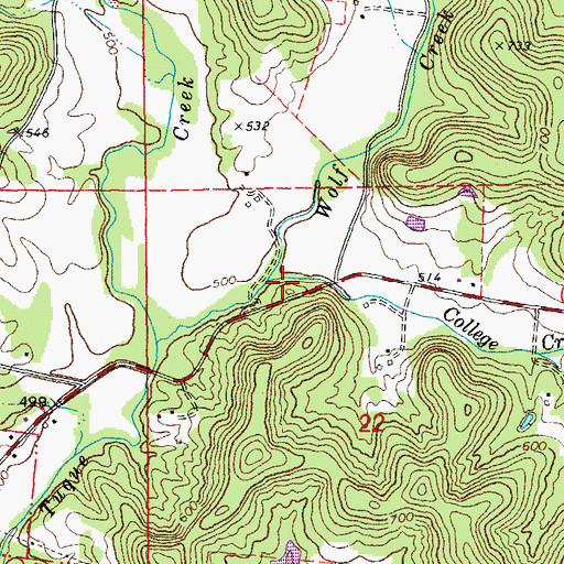 Topographic Map of College Creek, MO