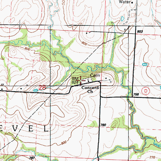 Topographic Map of Concord Church, MO