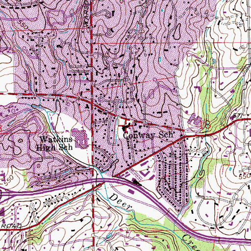 Topographic Map of Conway School, MO