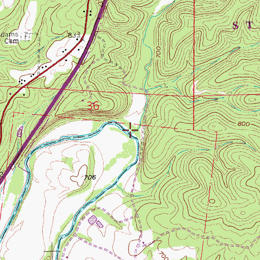 Topographic Map of Coonville Creek, MO