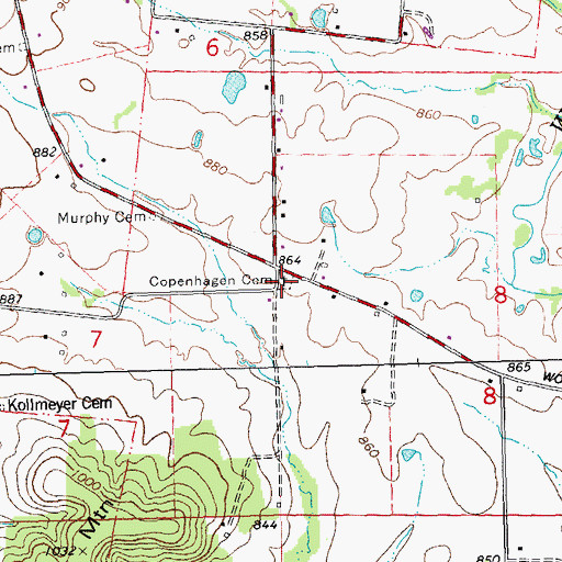 Topographic Map of Copenhagen Cemetery, MO
