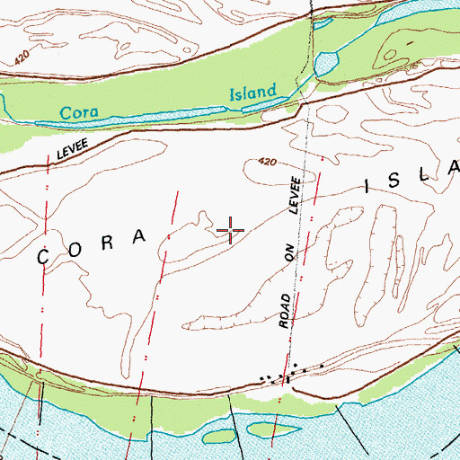 Topographic Map of Cora Island, MO
