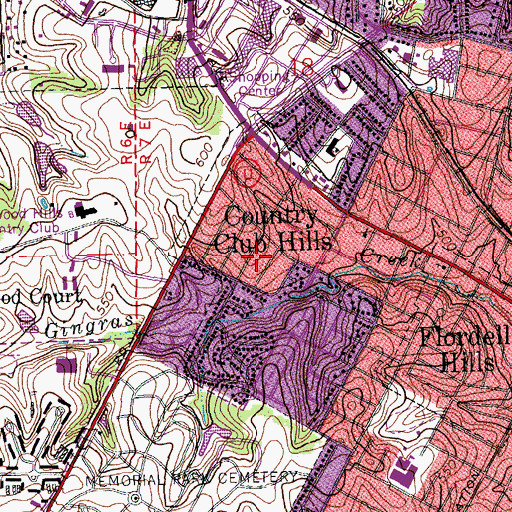 Topographic Map of Country Club Hills, MO