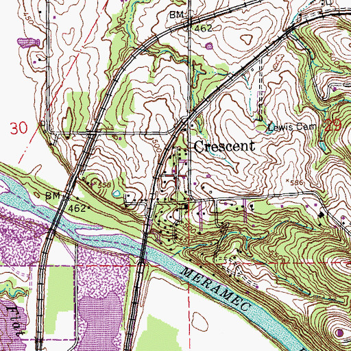 Topographic Map of Crescent, MO