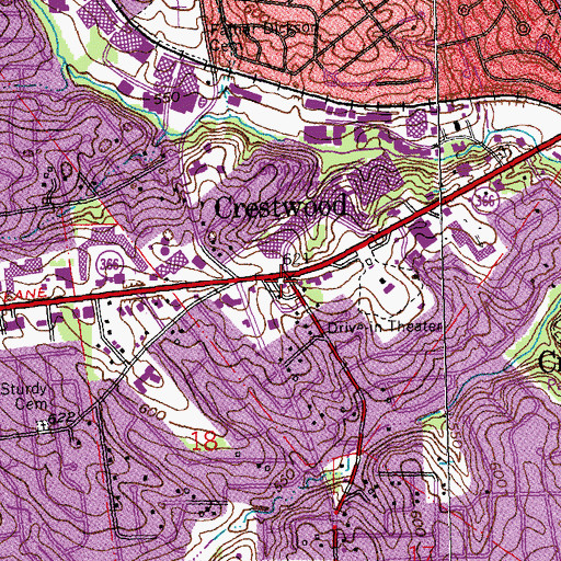 Topographic Map of Crestwood, MO
