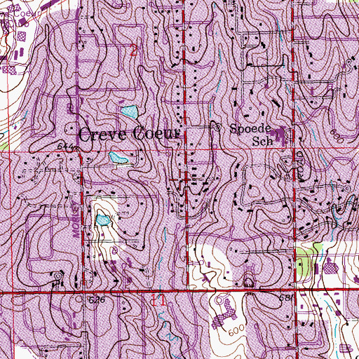 Topographic Map of Creve Coeur, MO