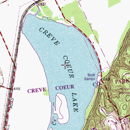 Topographic Map of Creve Coeur Lake, MO