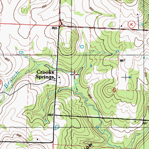 Topographic Map of Crooks Springs, MO