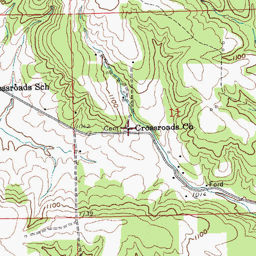 Topographic Map of Crossroads Church, MO