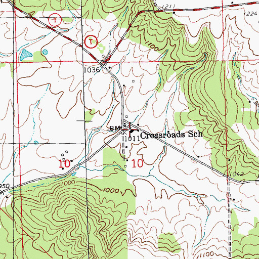 Topographic Map of Crossroads School, MO