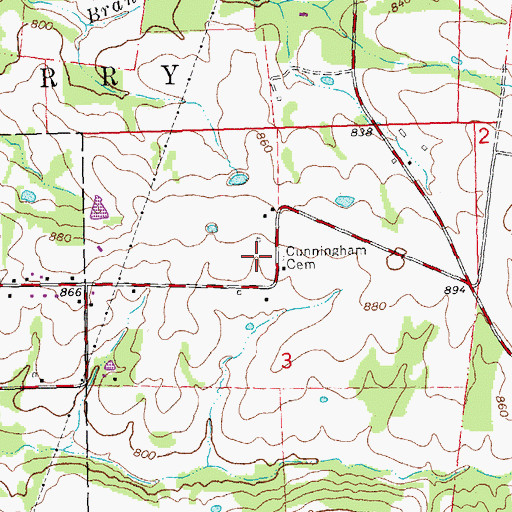 Topographic Map of Cunningham Cemetery, MO
