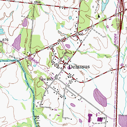 Topographic Map of De Lassus, MO