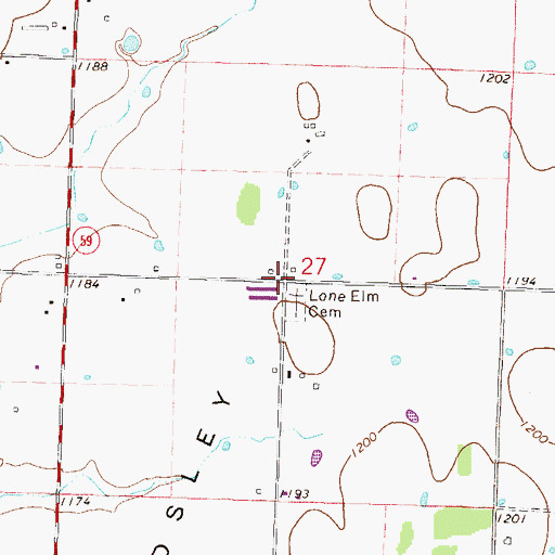 Topographic Map of Lone Elm (historical), AR