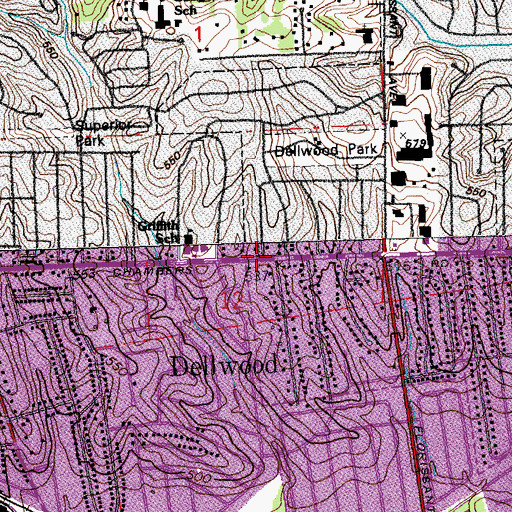 Topographic Map of Dellwood, MO