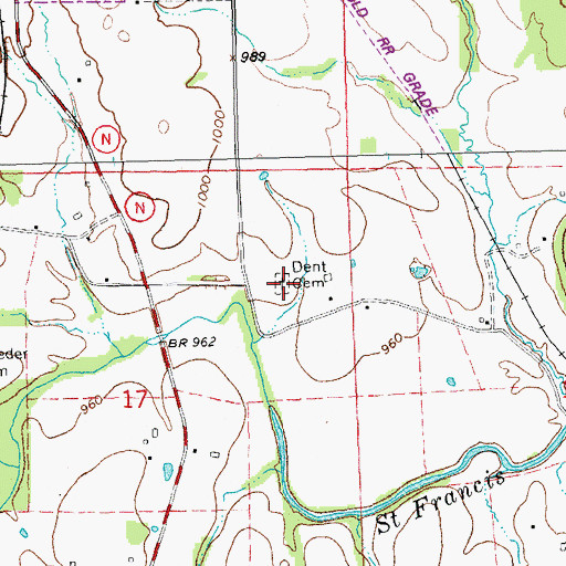 Topographic Map of Dent Cemetery, MO